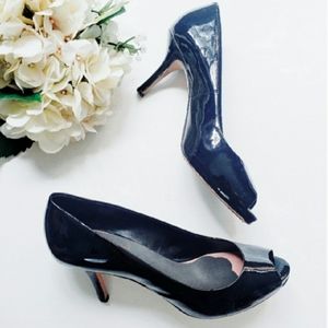 🌈 Vince Camuto Peep Toe Patent Stiletto Heels Black Size 10